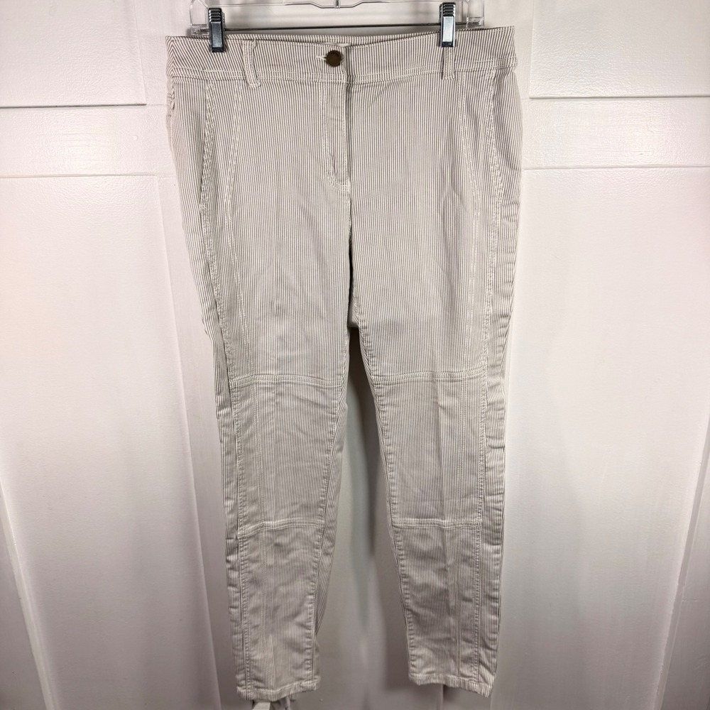 Chicos Striped Utility Pants Tan White Paneled Seam Regular Size 1 or US 8